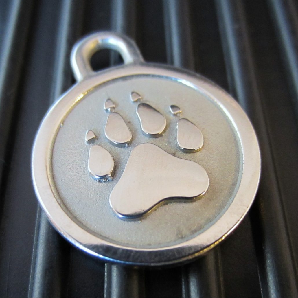 Stainless Steel Dog ID Tag - Large Paw - Silver Paw Pet Tags