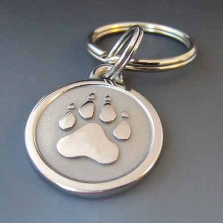 Large Stainless Steel Paw Engraved Pet Keychain