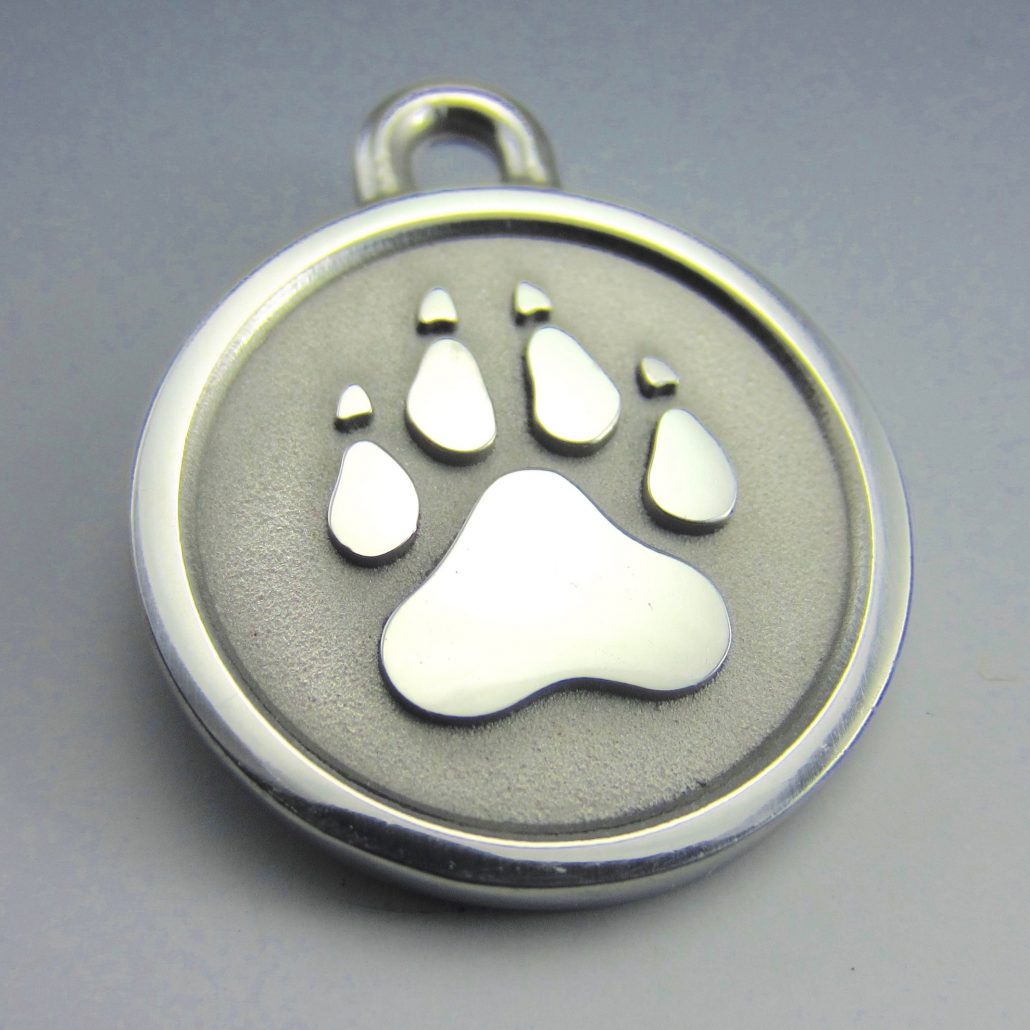 Stainless Steel Dog ID Tag - Large Paw - Silver Paw Pet Tags