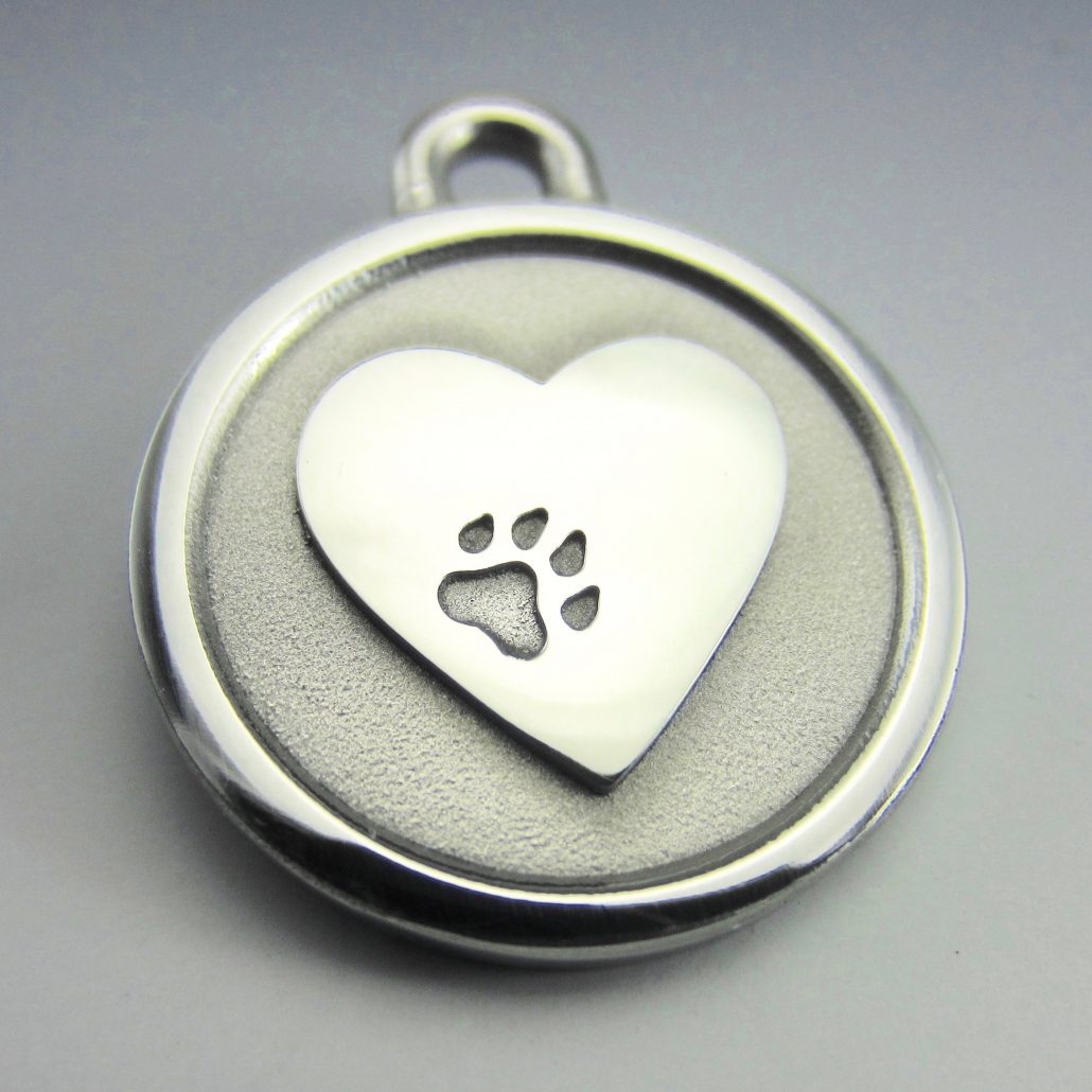 Large Stainless Steel Pet ID Tag-Large Heart - Silver Paw Pet Tags